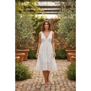 designer white midi dress Mirage Crystal Ornament BSS Size:L(Fit for EU 44-46, US 12-14, AU 16-18, UK 16-18, NZ 16-18) Pup Camellia Midi Dress Adrianna Papell Women's One
